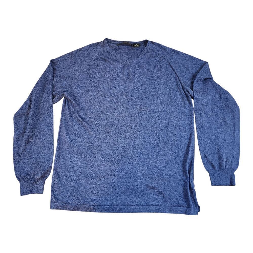 Bachrach mens large lightweight sweater 100% silk shirt v-neck long sleeve blue
